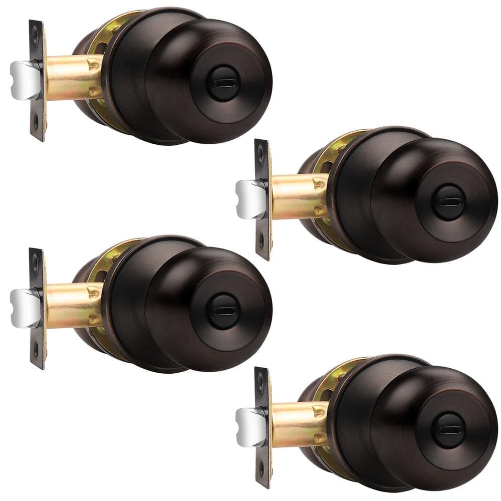Probrico Round Oil Rubbed Bronze BedBath Door Knobs Privacy Door Knobs Interior Keyless Door Locks 4 Pack