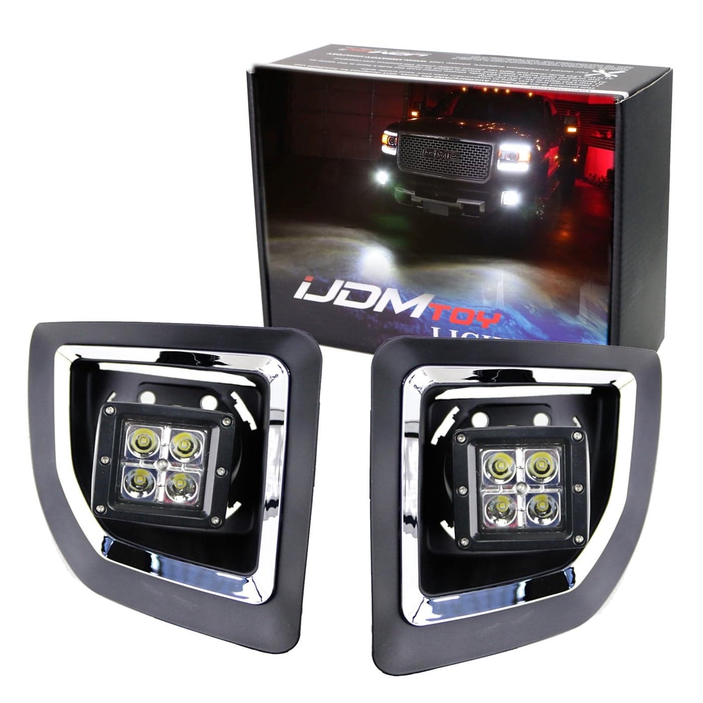iJDMTOY White LED Pod Light Fog Lamps Compatible with 201519 GMC Sierra 2500 3500 HD Includes 20W High Power LED Cubes Foglight Bezel Covers Fog Location Mounting Brackets Switch Wiring