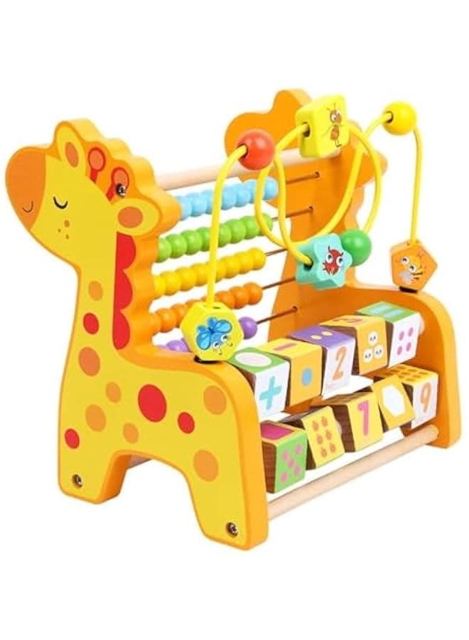 Wooden Baby Activity Cube with Abacus 3 in 1 Wooden Bead Maze Toys for Baby 1-3 Years Early Educational Math Counting Gifts for Training Child Grasping Ability & Colors Cognition