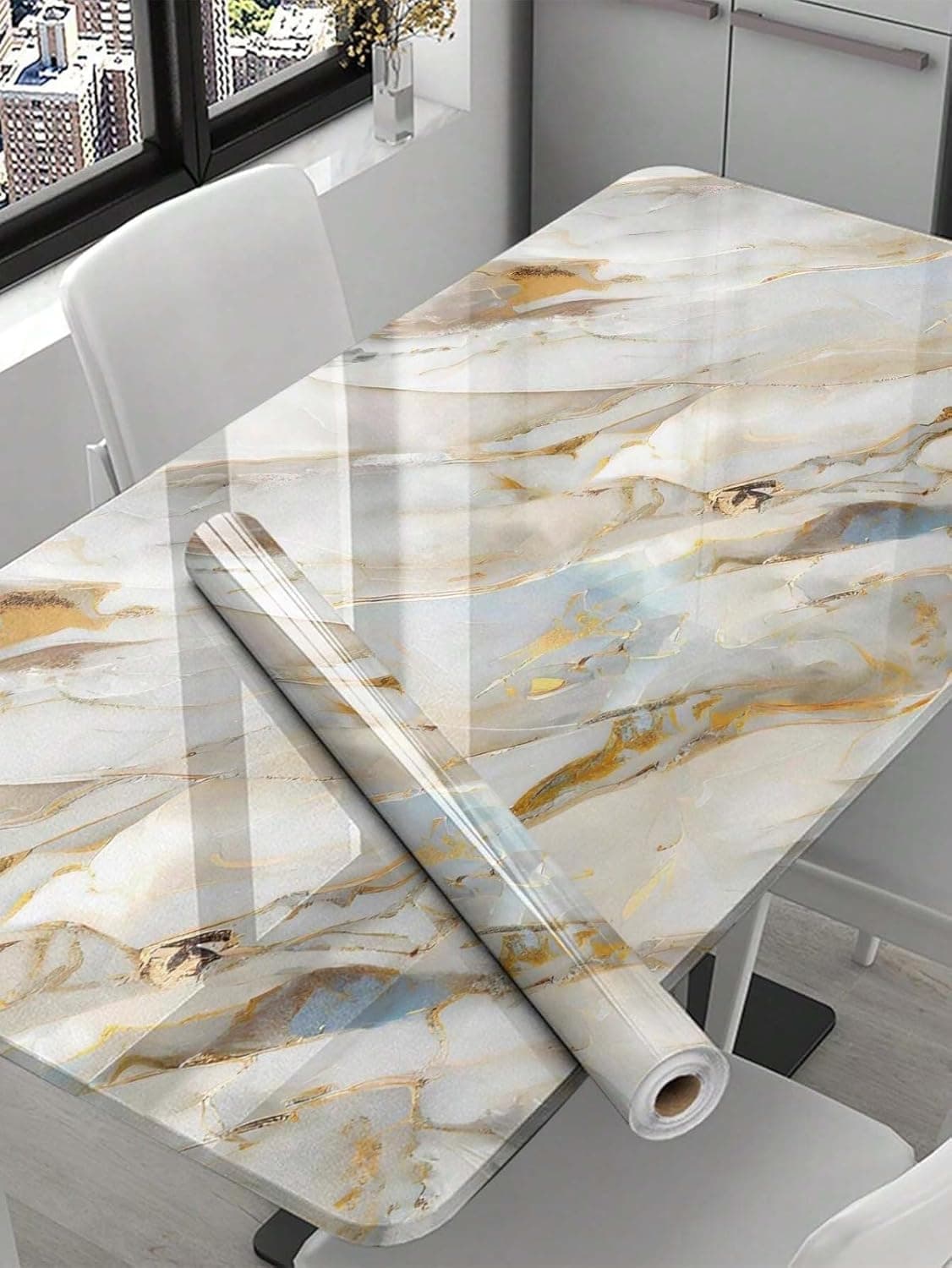 TEKCOOL Wallpaper Waterproof&oilproof Kitchen Tiles Heat Resistant self Adhesive PVC Flooring Sheets Wall Stickers for Floor Kitchen,Wall,Bedroom, Living Room Wallpaper roll(60x200cm-2 pc)(Cream Gold)