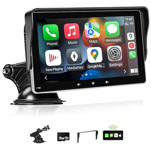 Apple Carplay Screen for Car, 7" Wireless Carplay & Android Auto Car Stereo, Portable Touchscreen with Mirror Link/GPS Navigation/AUX/Voice Control/Bluetooth for All Vehicles