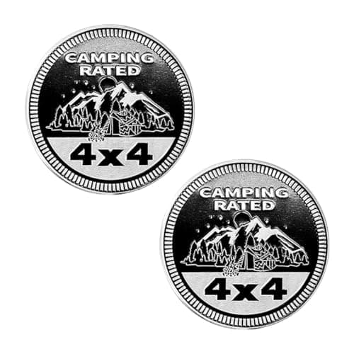 Camping Rated 3D Metal Car Badge Decals, 4x4 Round Emblem Decals, Compatible with Jeep Wrangler Vehicles, Trucks, SUV, RV (2PCS)