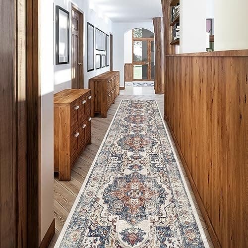 Hallway Washable Runner Rug 26x12 Kitchen Rugs Entryway Rug Runner Vintage Soft Floor Mat Non Slip Indoor Farmhouse Carpet for Bathroom Living Room Bedroom 26x12 Brick