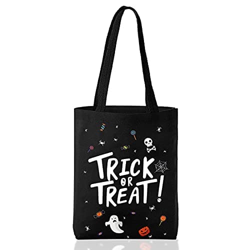 ATFUNSHOP Halloween Tote - 15.7'' Trick or Treat Canvas Bags, Reusable Large Grocery Bags for Kids