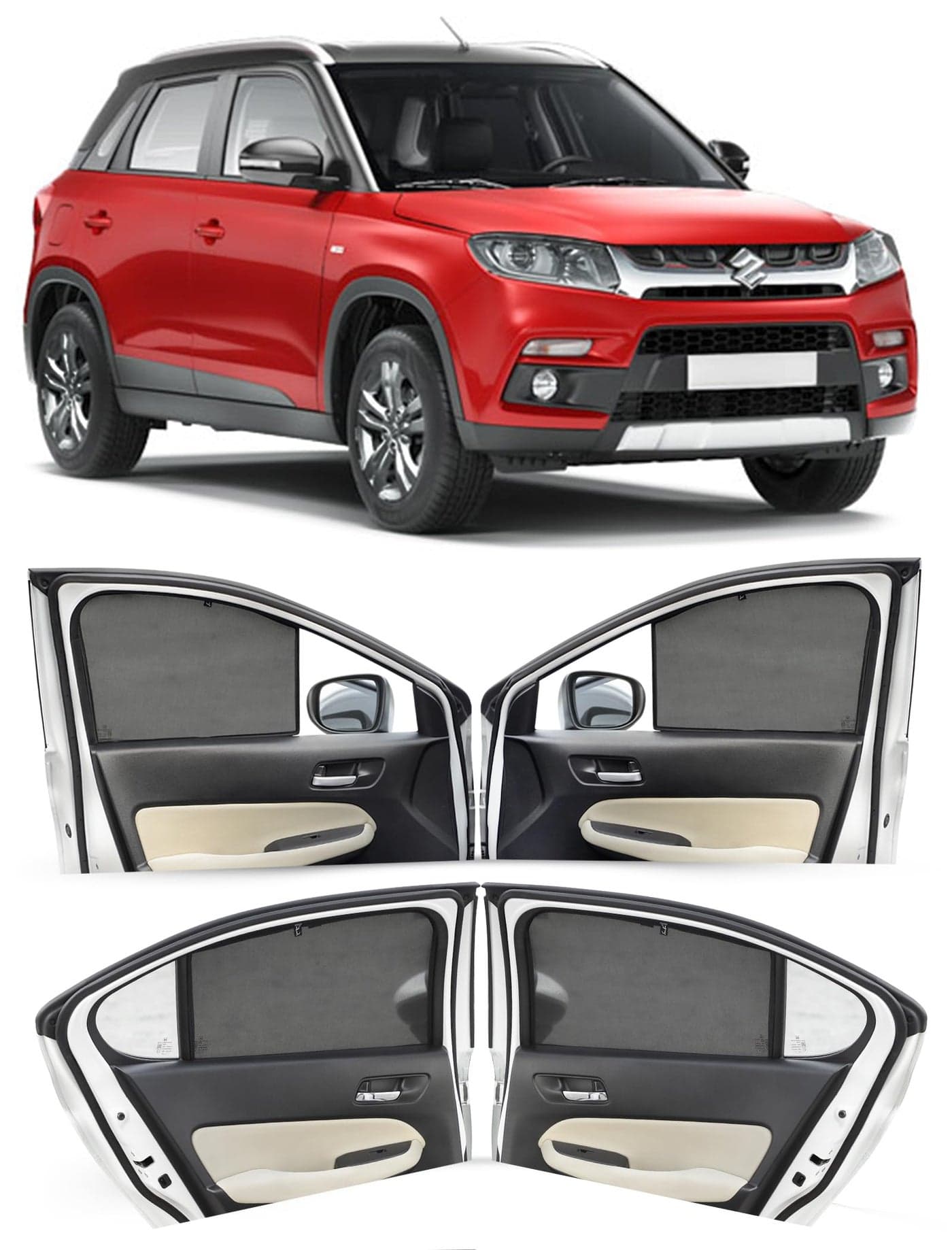 Autofact Car Sunshades for Maruti Brezza (2016 to 2021), UV Protection, Useful Car Accessories, Custom fit Sun Shades for Side Windows, Set of 4