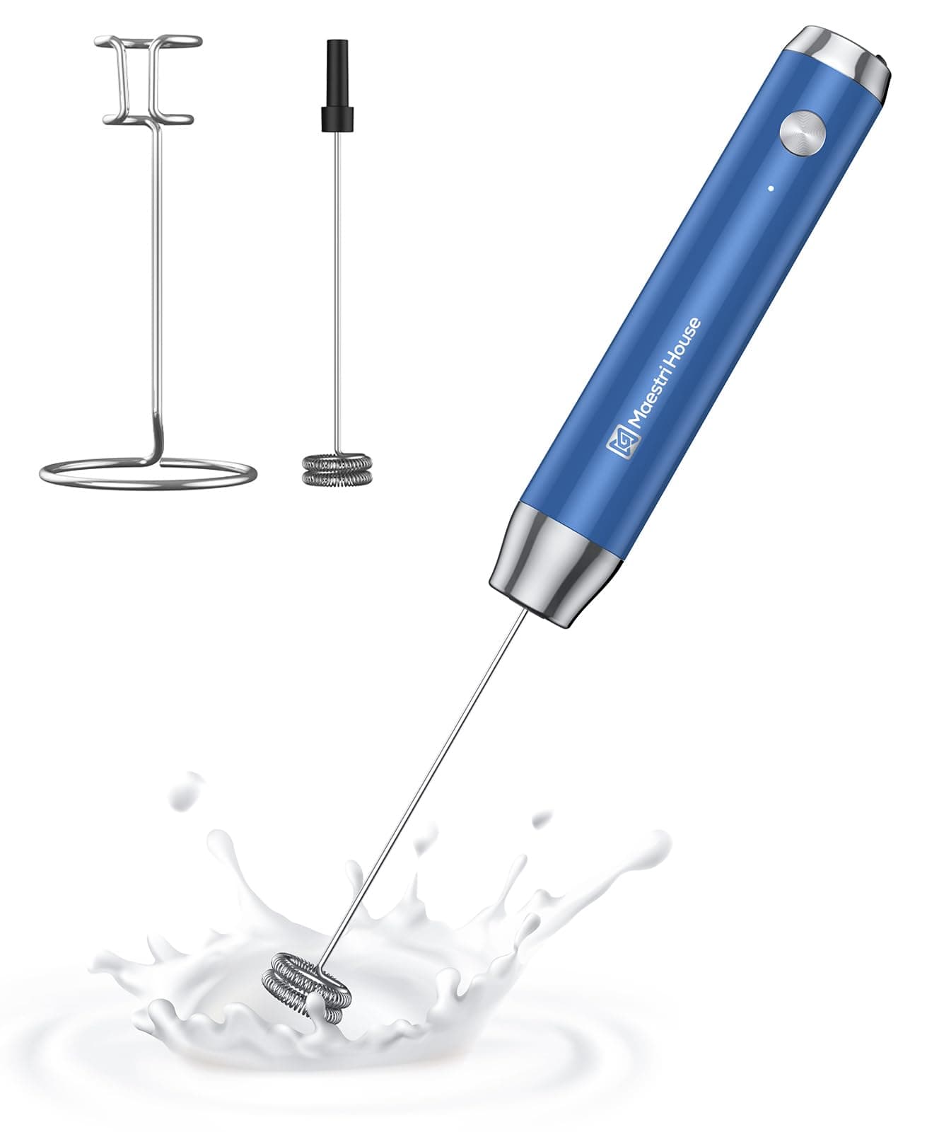 Maestri House Rechargeable Milk Frother with Stand LunaFro Handheld Electric Foam Maker Waterproof Detachable Stainless Steel Whisk Drink Mixer Foamer for Lattes Cappuccino
