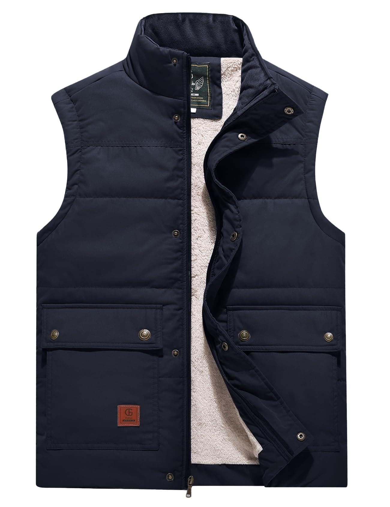 Flygo Mens Winter Warm Outdoor Padded Puffer Vest Thick Fleece Lined Sleeveless Jacket Blue XL
