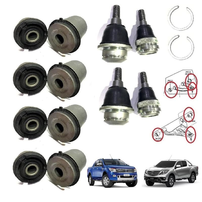 Tiny Force 8Pcs Suspension Front Upper & Lower Control Arm Bushing & 4Pcs Ball Joint Compatible With Ford Ranger Wildtrak T6; Mazda BT-50 2012-2018 Replace UC2R-34-200 UC2R-34-550