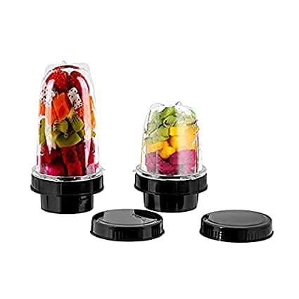 Rotomix Delight ABS Transparent Plastic Bullet Jar for Mixer Grinder - Set of 2 (530 ML & 350 ML, Black)