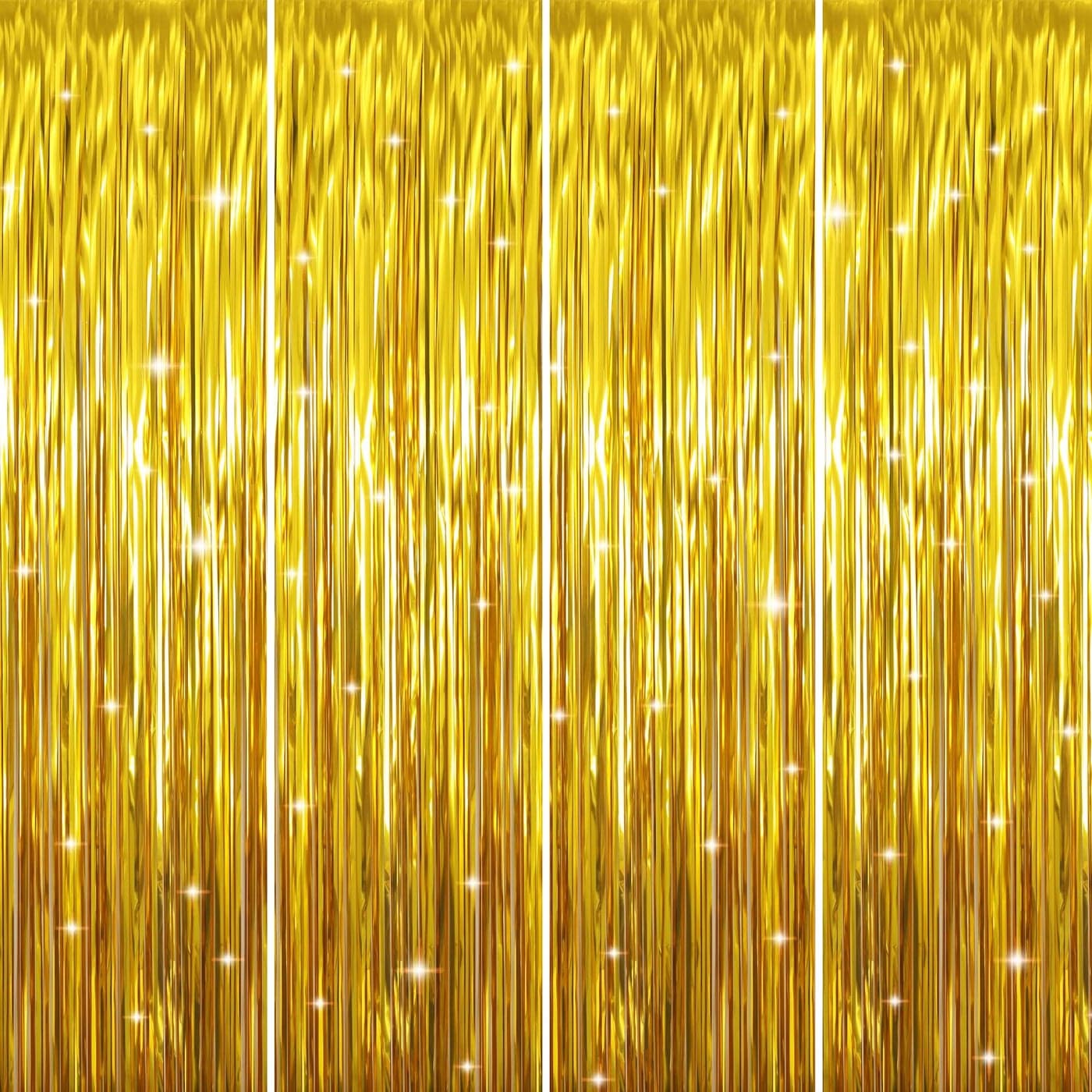 GOER 32 ft x 98 ft Metallic Tinsel Foil Fringe Curtains Party Photo Backdrop Party Streamers for BirthdayGraduationNew Year Eve Decorations Wedding Decor 4 PacksGold