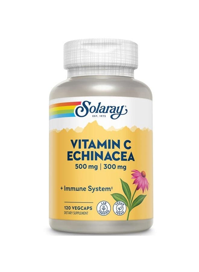 Solaray Vitamin C & Echinacea Root | Healthy Immune System Support w/ 500 mg VIT C & 300 mg Echinacea Per Capsule | Non-GMO & Vegan | 120 VegCaps