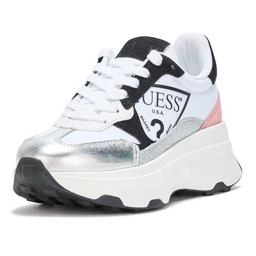 Guess Women's Calebb Sneaker, Silver/Pink Multi 099, 8