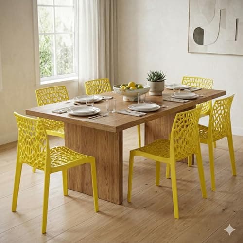 Oaknest Unboxing Furniture Supreme Web Plastic Chair| Armless Chair for Dining Room Set, Cafe and Restaurents | Weight Bearing Upto 220kg | 6 Months Warranty*| (Color: Lemon Yellow | Set of 4 Piece)