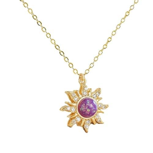 Rapunz Sun Necklace for Women Tangled Necklace Sun Necklaces Opal Pendant Neckalces Healing Crystal Necklaces Christmas Trendy Jewelry(purple)