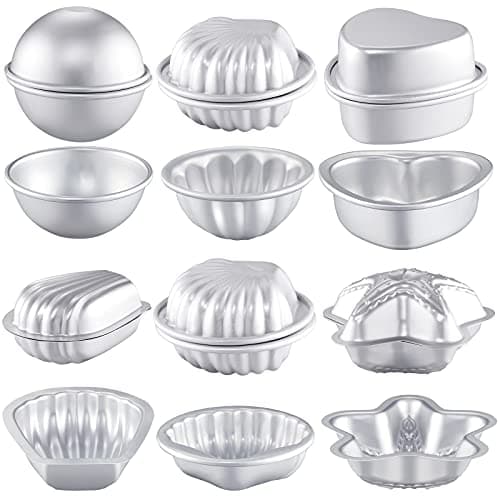Patelai 12 Pcs Bath Bomb Molds 6 Shapes Metal DIY Bath Bomb Making Crafts Crafting Press Mould for Handmade Soaps Candle Cake Ice Cream Baking Handicrafts Making Supplies