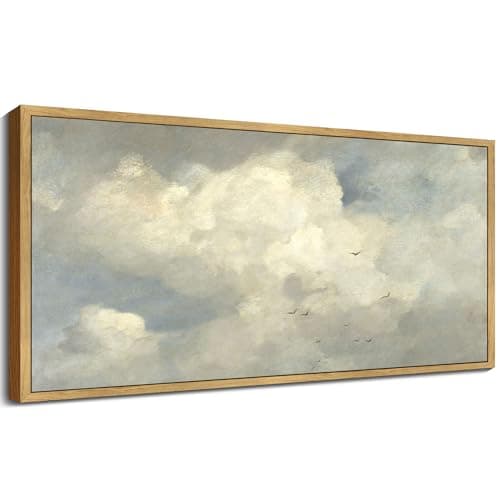 KUVIOKE Vintage Landscape Framed Wall Art Retro Sky Cloud Nature Classic Paints Rustic Farmhouse Kitchen Bathroom Office Decor 8x16in (Natural Framed)
