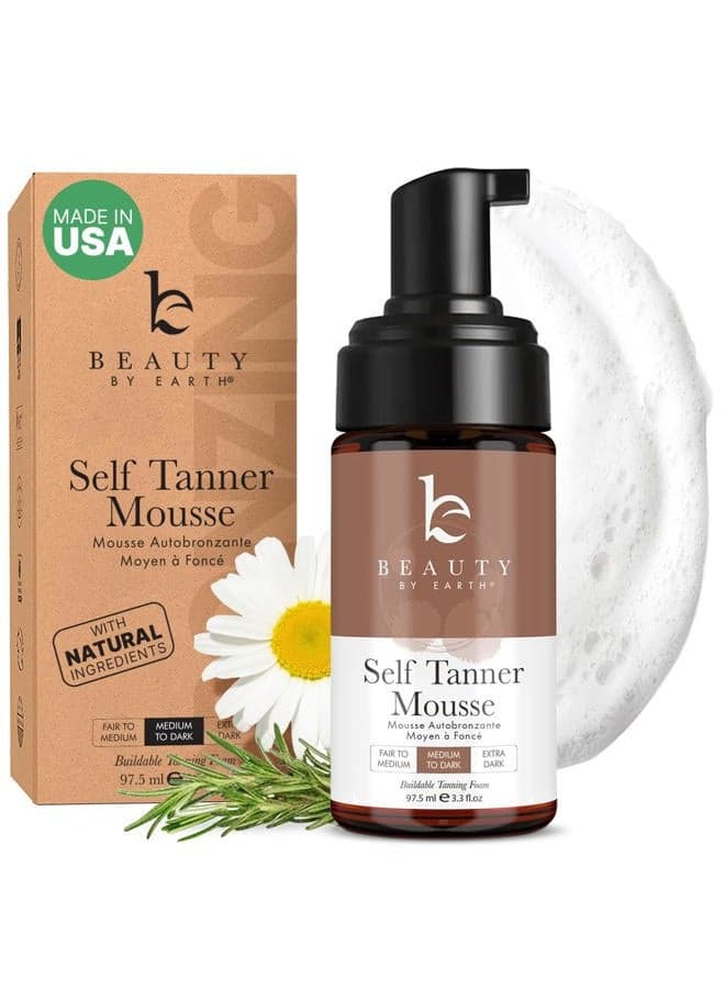 Self Tanner Mousse - USA Made with Natural & Organic Ingredients, Self Tanning Mousse for Dark Fake Tan, Sunless Tanner, Clear & Non Toxic Tanning Foam for Streak Free Finish & Natural Glow