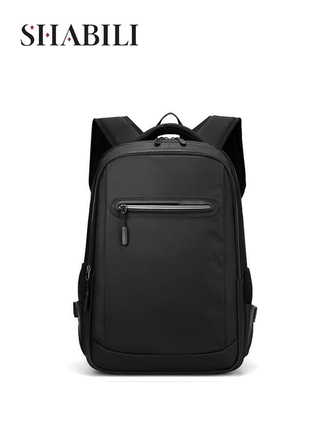 Men's Multi-Functional Nylon Backpack with Reflective Strip and Reinforced Stitching, Laptop Bag Notebook Bag Back Bag School Bag Tourist Bag for Students Office Workers Daily Commute (Black)