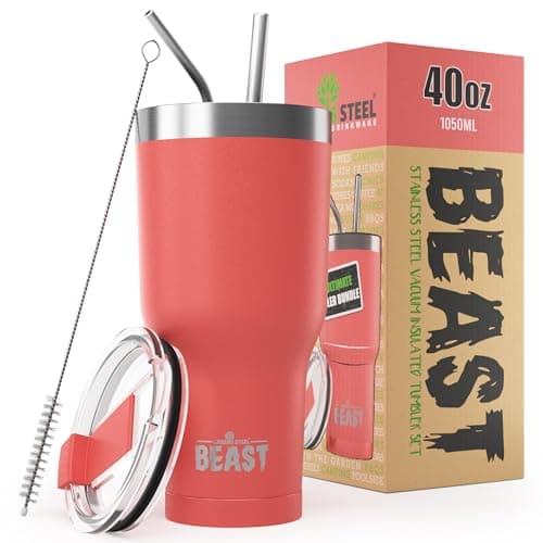 Beast 40 oz Tumbler Stainless Steel Vacuum Insulated Coffee Ice Cup Double Wall Travel Flask Coral Pink