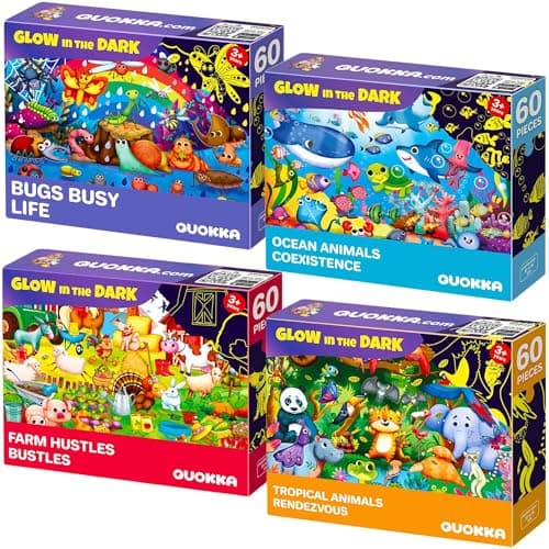QUOKKA 4x60 Piece Puzzles for Kids Ages 46 GlowinTheDark Puzzles for Kids 48 I Farm Bugs Tropical Ocean Animals I Fun Educational Toddler Puzzle for Boys Girls Educational Game Toys Gift