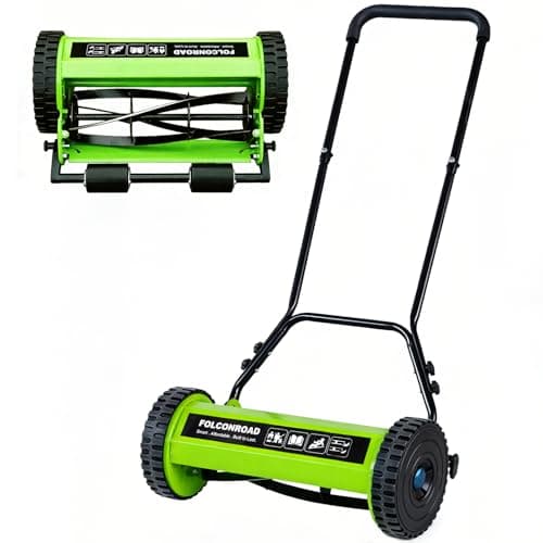 Folconroad 14-Inch 4-Blade Push Reel Lawn Mower, Manual Reel Push Mower, Walk-Behind Lawn Mowers, 5-Position Cutting Height Adjustment for Garden, Yard and Field, Suitable for 1-3 Inches of Grass