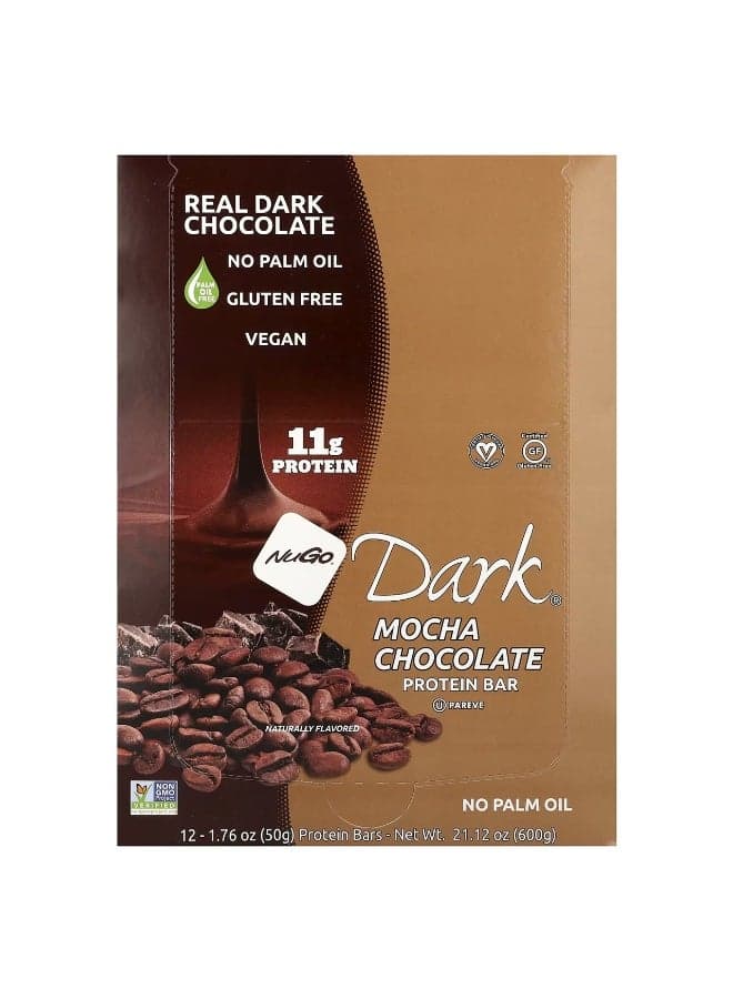 NuGo Nutrition, Dark® Protein Bars, Mocha Chocolate, 12 Bars, 1.76 oz (50 g) Each