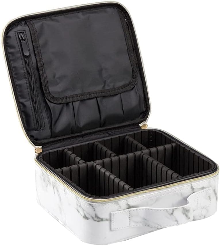 KIRA Professional Cosmetic Makeup Storage Organizer Bag with Adjustable Compartments Portable Water Proof Cosmetic Travel Case for Women Vanity Box BM 4123 White