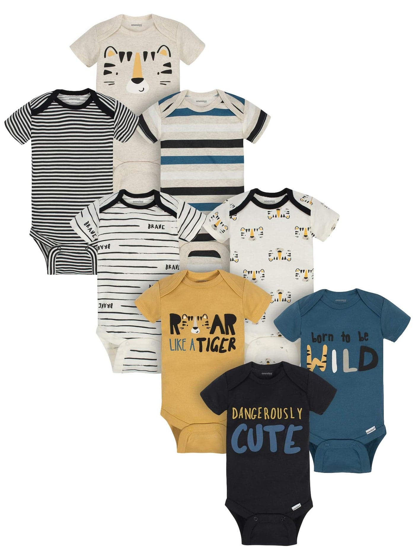Onesies Brand Baby Boys 8Pack Short Sleeve Mix Match Bodysuits Dangerously Cute Tiger Newborn