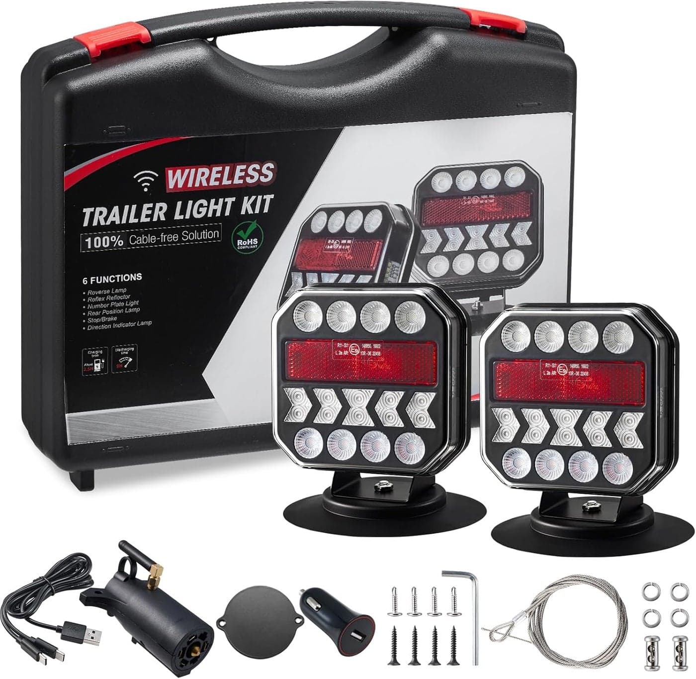 Hifybaty Wireless Trailer Lights Kit - USB-C Magnetic Tow Light with Retroreflectors