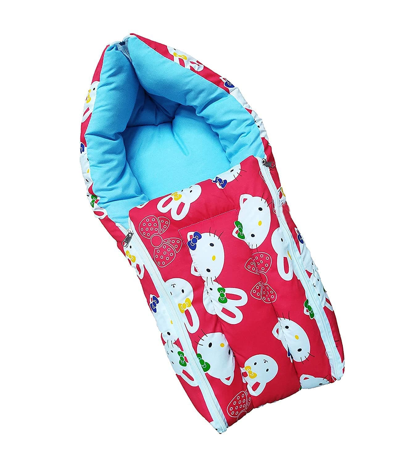 Sharma Clothing Pure Soft Cotton Baby Boys and Baby Girls 3 in 1 Multi Usage Sleeping Bag and Carry Bag and Bed kamBaby Odddna Wrapper Cum Blanket 2952x1771x393 inches Kitty Red