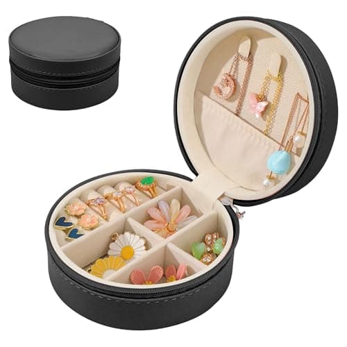 Estele Leather Jewellery Organiser Box — Black | Elegant Travel & Gift Edition | Portable Storage Case with Dividers for Rings, Earrings, Necklaces & Bracelets | Zipper Lock | Dust-Proof