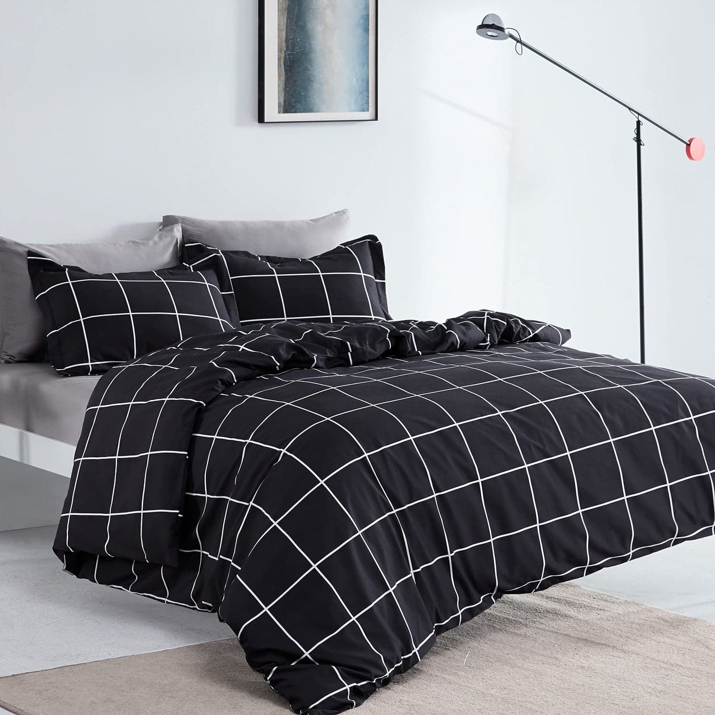 SLEEP ZONE Grid Printed Duvet Cover Queen Size with Zipper Closure 8 Corner Ties Soft Breathable All Seasons Comforter Cover Set 3 Pieces Queen
