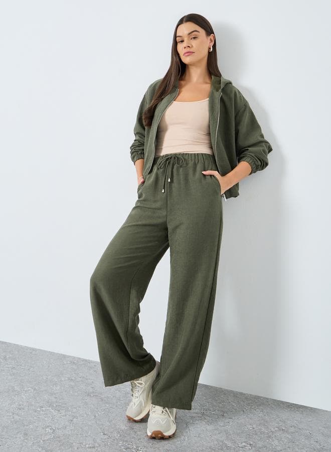 Suede Wide Leg Joggers with Drawstring