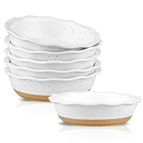 HVH Ceramic Pot Pie Pans Set of 6, 6 Inch Pie Pan, Mini Pie Tins for Dessert Kitchen, Non-Stick Pot Pie Dishes with Ruffled Edge, Pot Pie Baking Dishes, Farmhouse Style (White)