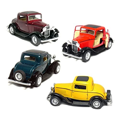 KiNSMART 1932 Ford 3-Window Coupe 1:34 Scale 5" Set of 4 Geen Maroon Red Yellow Die Cast Metal Model Toy Classic Car