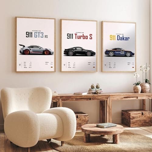 Gamya Engineered Wood Big Porsche Cars Framed Posters For Wall Decoration, Bedroom, Living Room, Gift Item For Boys | Set of 3 (13x19 Inches) (911 Trio)