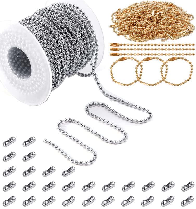 DIY Crafts 1 Meter 20 Connector, Bright Silver, Stainless Steel Ball Bead Chain 2.4 mm Adjustable Pull Chain Bead, Beaded Roller Chain with M(1 Meter 20 Connector, Bright Silver)