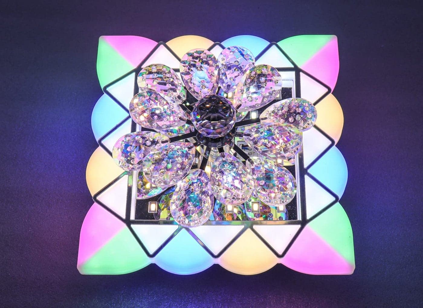 swanart Dynamic Moving Crystal Flower Chandelier – Multi-Color RGB LED Decorative Ceiling Lamp for Modern Living Rooms & Bedrooms, Enhances Home Ambiance