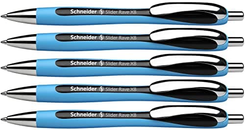 Schneider Slider Rave XB Extra Broad Ballpoint Pen Refillable Retractable 14 mm Light Blue Barrel Black Ink Box of 5 Pens 132501