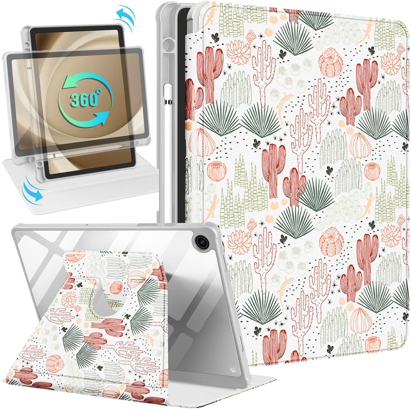 Kidcube for Samsung Galaxy Tab A9 Plus Case 11 Inch for Women Girls Folio Cover with Pencil Holder Cute Cactus Girly Unique Design Rotating Stand Teens for Tab A9 Plus Tablet Case SMX210X216X218