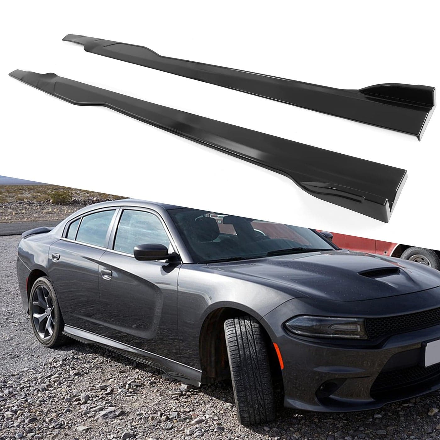 HECASA Side Skirts Body Kit Replacement Compatible with 20152023 Dodge Charger SRT Black Pair Rocker Panels Guard Side Extension Splitter