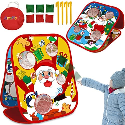 Christmas Party Games for Kids Adults Bean Bags Toss Game Double Side Collapsible Cornhole 8 Score Holes Christmas Toys Party Favors Supplies Carnival Yard Indoor Outdoor 6 Bean Bags