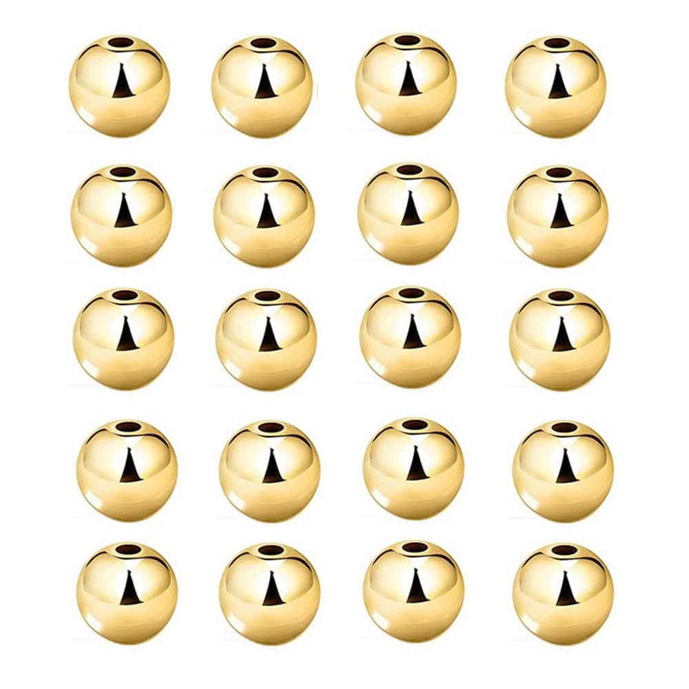 80pcs Gold Smooth Round Spacer Beads Gold Plated Brass Tarnish Resistant Seamless Loose Connector Beads for DIY Bracelet Jewelry Making 6mm023 inch