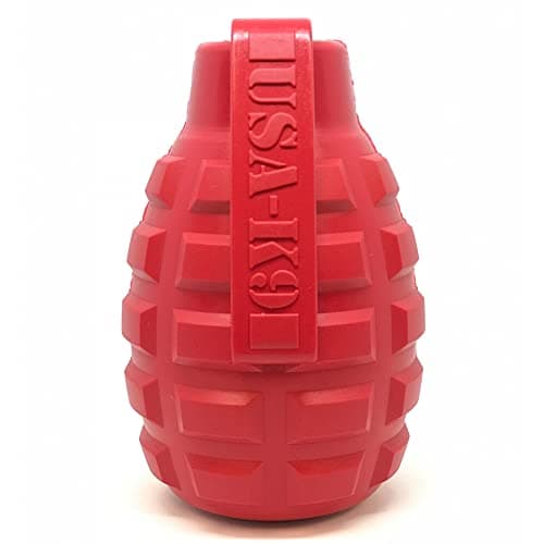 SodaPup USAK9 Grenade Durable Dog Treat Dispenser and Chew Toy Made in USA from NonToxic Pet Safe Food Safe Natural Rubber Material for Mental Stimulation Problem Chewing Calming Nerves More