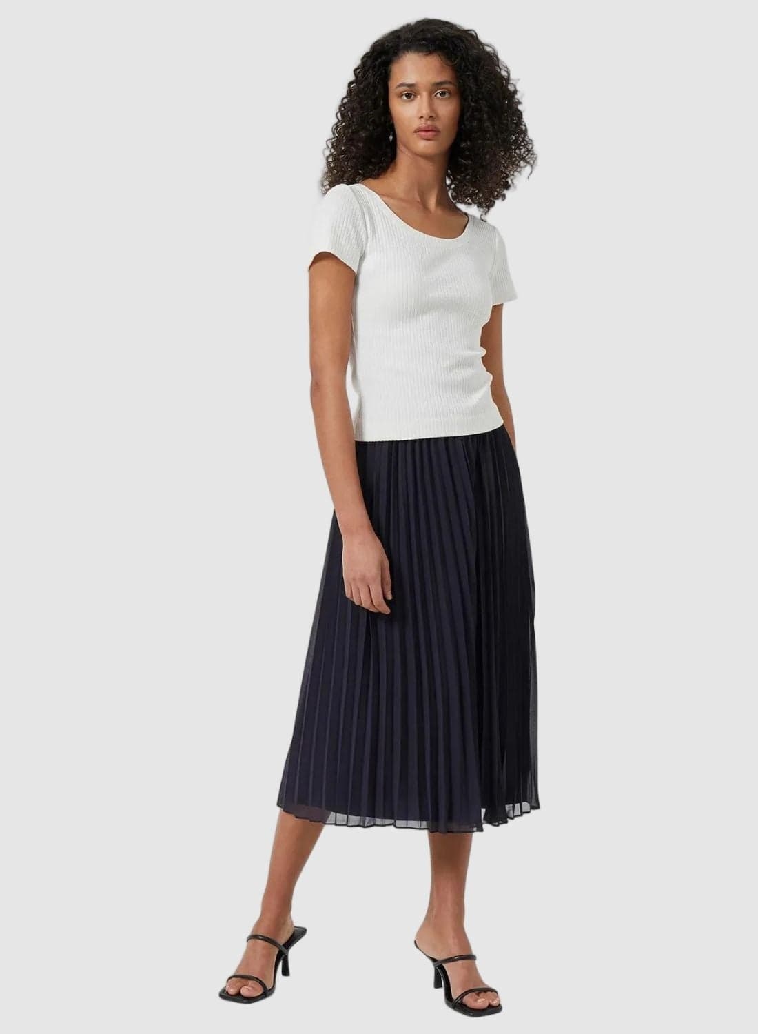 Pleated Solid Midi Skirt