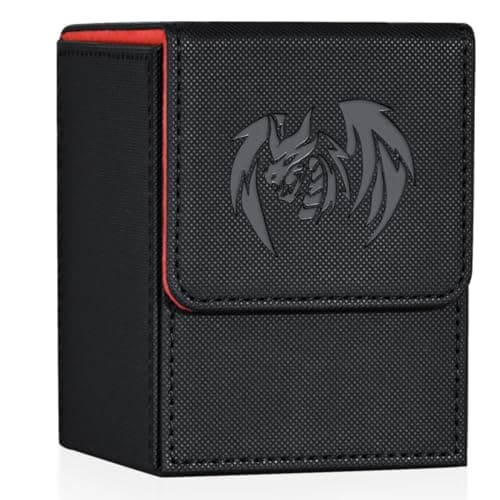 UAONO Card Deck Box for Yugioh MTG 100 Deck Case with 2 Dividers PU Leather Storage Box Compatible with Collectible Trading Cards Black Red Sky Dragon