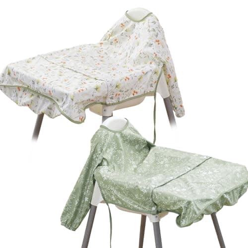 CoolaPeach 2-Pack Long Sleeve Baby Bib,Coverall Baby Bibs for Eating,Waterproof,Attaches to Highchair&Table,Ages 1 to 3 Years(Leaf)