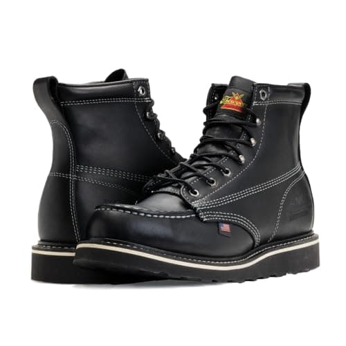 Thorogood American Heritage 6” Moc Toe Work Boots for Men - Soft Toe, Premium Full-Grain Leather with Slip-Resistant Wedge Outsole and Comfort Insole; EH Rated, Black (Midnight Series) - 11 D