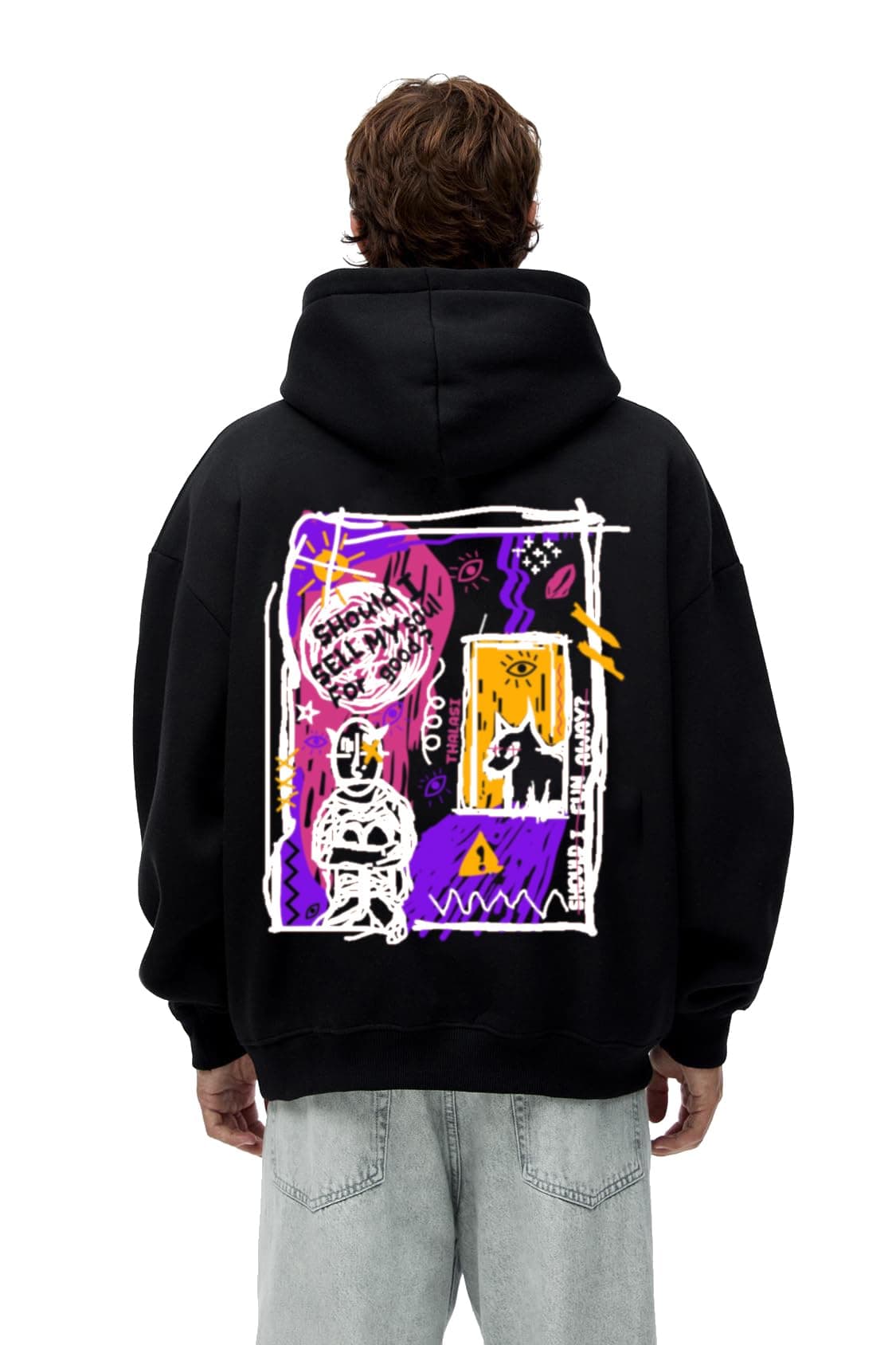 THALASI Men's Cotton Blend Neck Hooded Sweatshirt (HD_106_Black13 (HD_106_MAN,BLK-M)