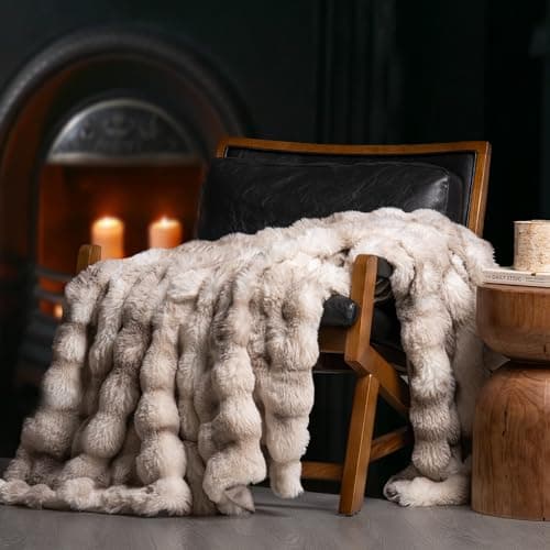 EverGrace Ultra Soft Luxury Fluffy Faux Rabbit Fur Throw Blanket, Thick Warm Bubble Throw for Bed, Cozy Plush Reversible Blankets for Couch, Chair, Sofa, Light Grey, 50x60 Inches